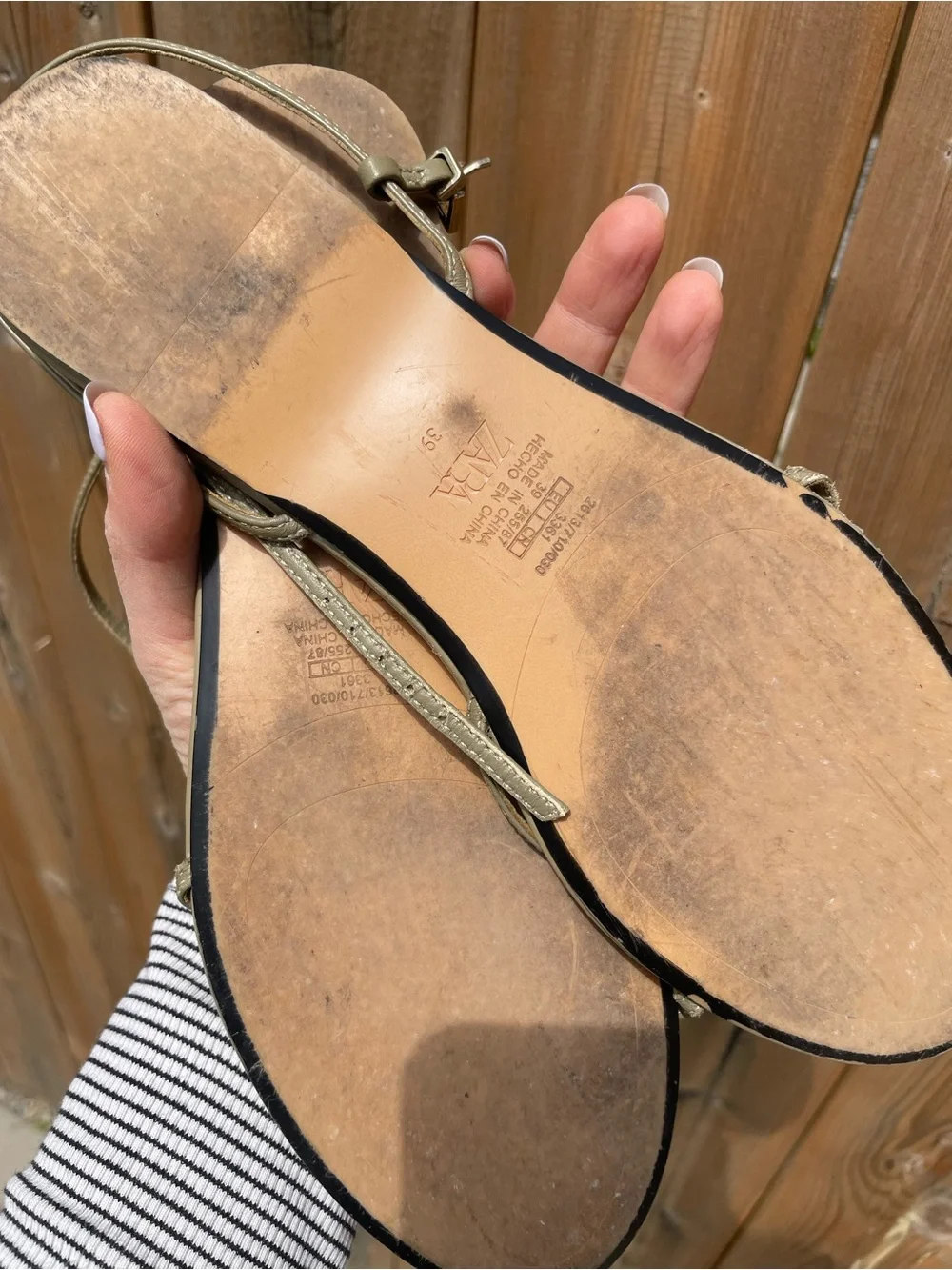 Minimal Strappy Sandals in Beige/Green - Picture 2 of 2